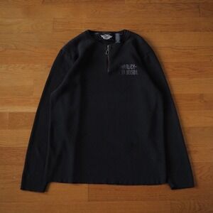 Harley Davidson Mens Black Ribbed Quarter Zip Long Sleeve Henley Shirt Size 2XL
